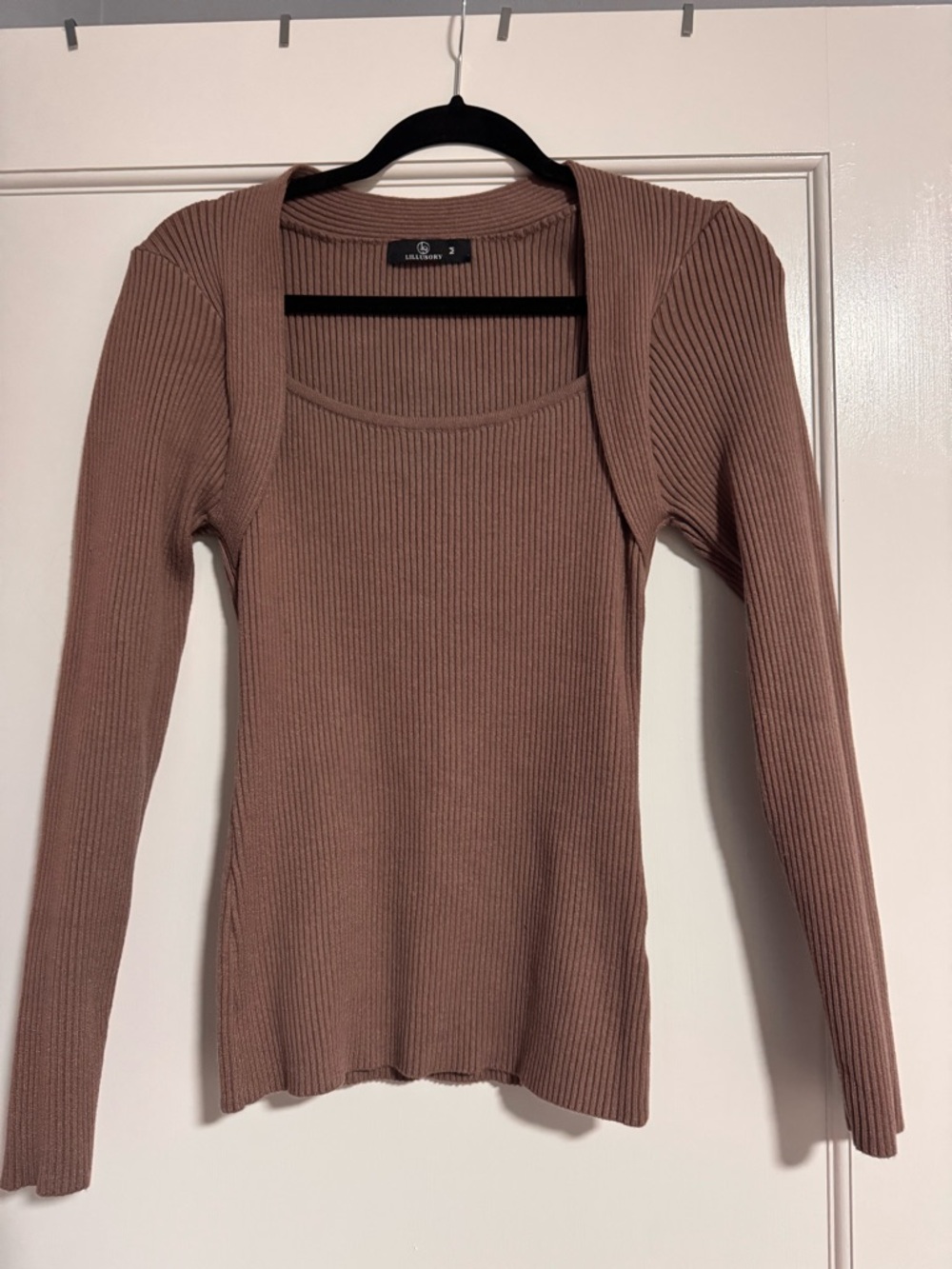 Ribbed Square-Neck Sweater Top - Mauve